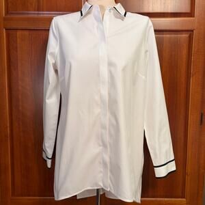 Chico's No-Iron White with Black Trim Tunic Blouse Womens 0/Small